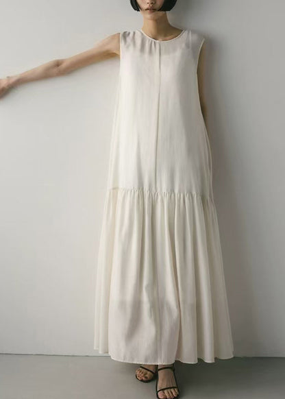 Large Maxi Exra White Dresses Hem Sleeveless Cotton Patchwork