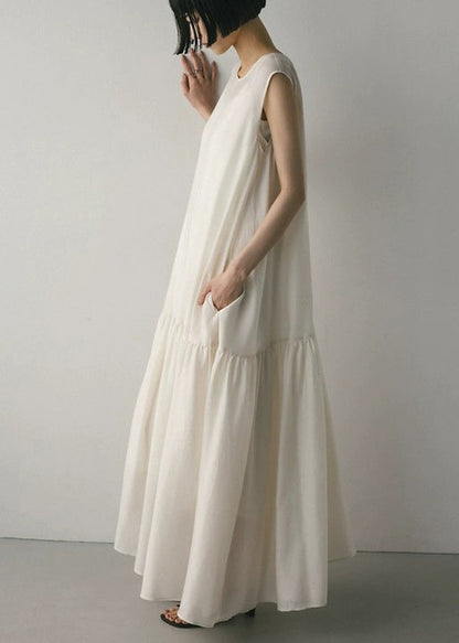 Large Maxi Exra White Dresses Hem Sleeveless Cotton Patchwork