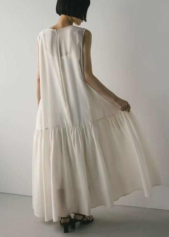 Large Maxi Exra White Dresses Hem Sleeveless Cotton Patchwork