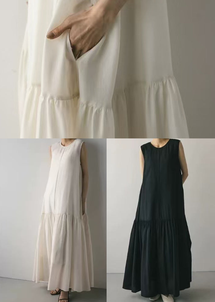 Large Maxi Exra White Dresses Hem Sleeveless Cotton Patchwork