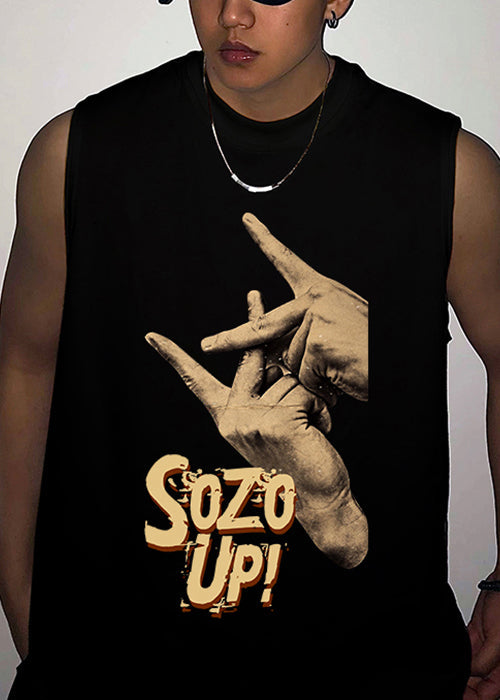 Summer Print Neck Mens Cotton White O Tank