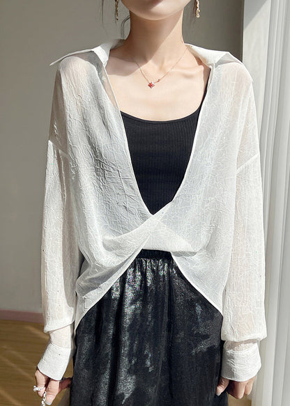 Collar White Sequins Fall Oversized Pan Peter Blouse