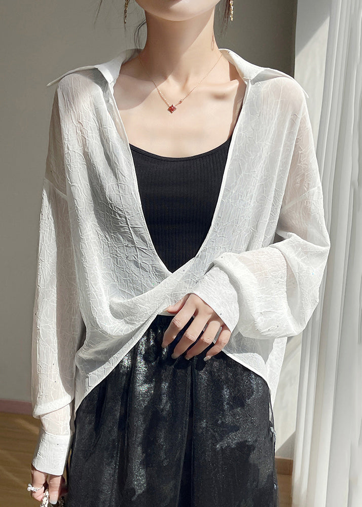 Collar White Sequins Fall Oversized Pan Peter Blouse