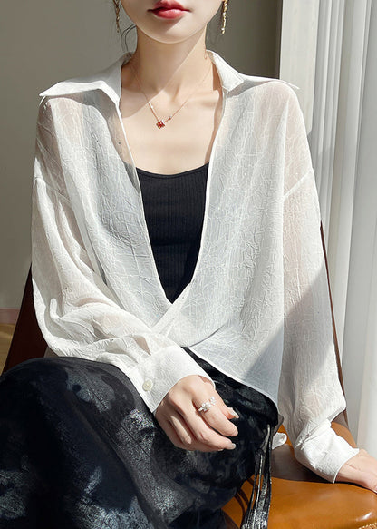 Collar White Sequins Fall Oversized Pan Peter Blouse