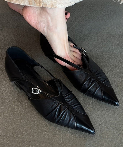 Pointed Sheepskin Flat Boutique Shoes White Toe Splicing