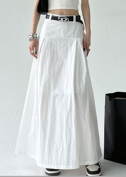 High Zippered Waist Summer White Cotton Solid Skirt