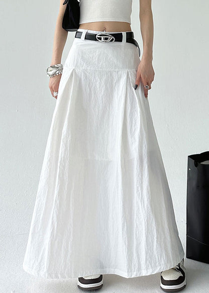 High Zippered Waist Summer White Cotton Solid Skirt
