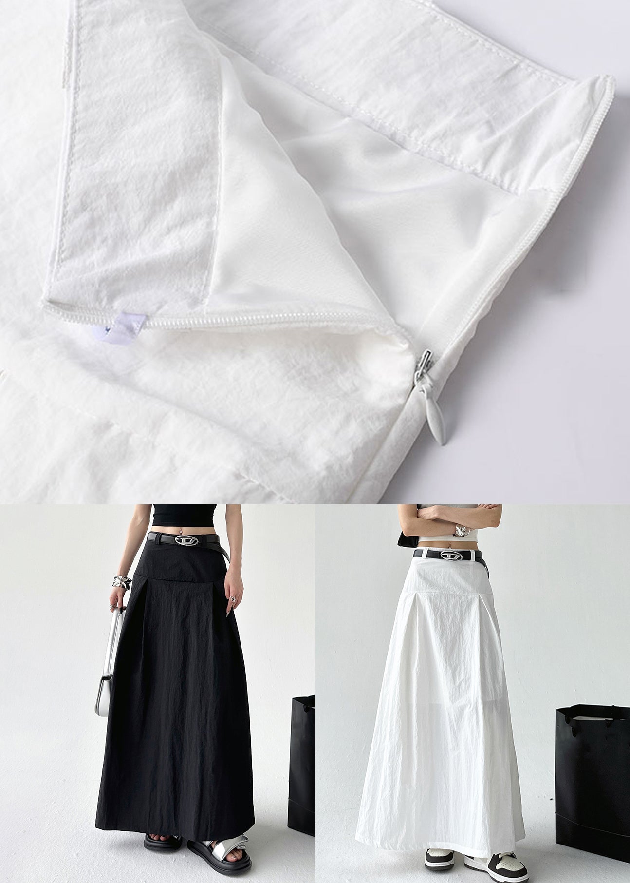 High Zippered Waist Summer White Cotton Solid Skirt