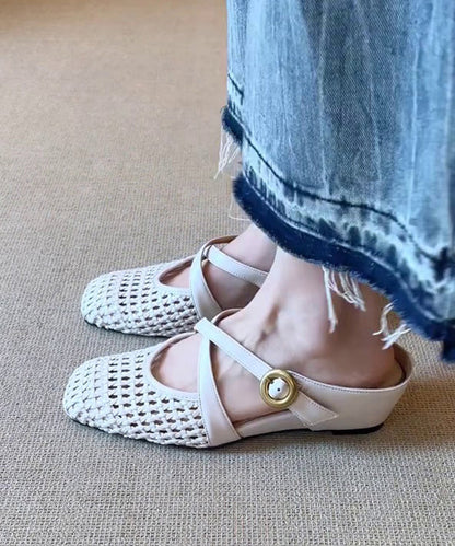 Slide Splicing Sheepskin Sandals Wedge Elegant White