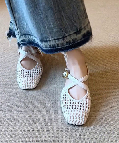 Slide Splicing Sheepskin Sandals Wedge Elegant White