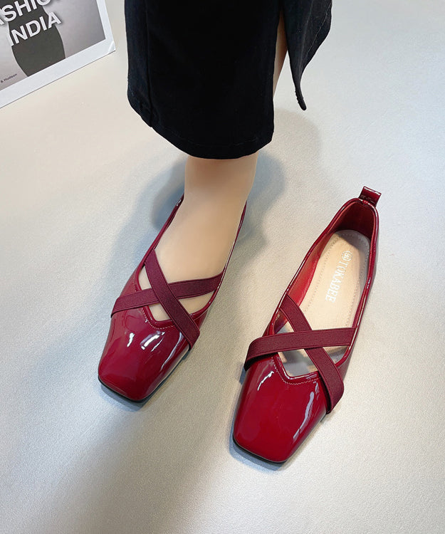 Splicing Women For Wine Shoes Red Flat Cross Leather Strap Faux