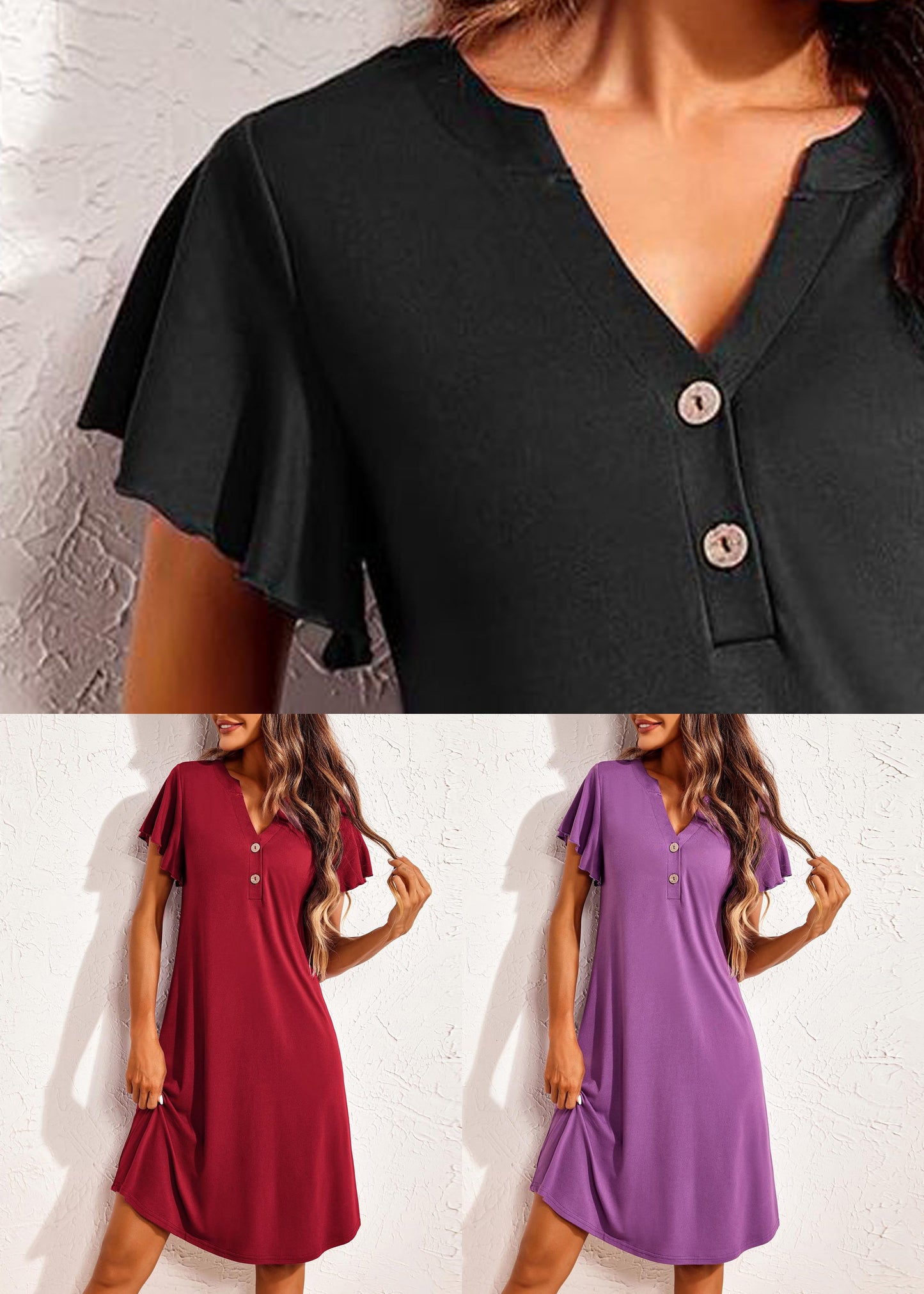 Summer Red Pajamas Neck V Cotton Wine Dresses Solid