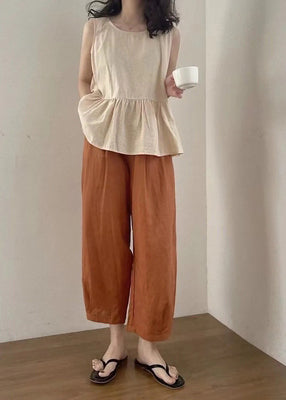 Set Two Summer Oversized Piece Linen Clothing Apricot Women