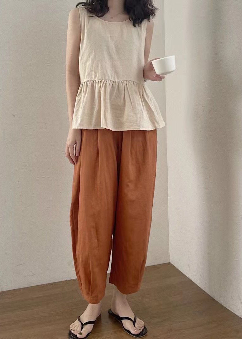 Set Two Summer Oversized Piece Linen Clothing Apricot Women