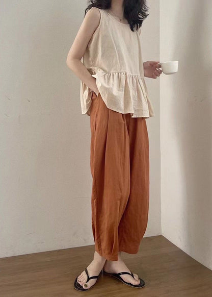 Set Two Summer Oversized Piece Linen Clothing Apricot Women