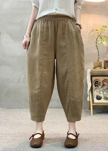 Linen Women Pants Oversized Army Summer Green Harem