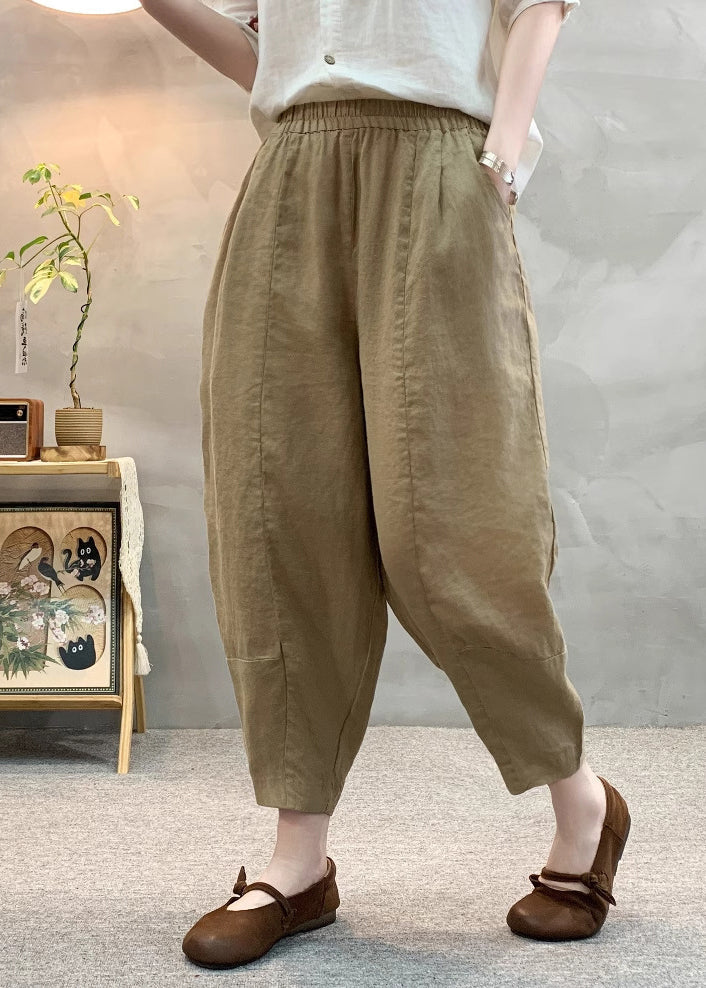 Linen Women Pants Oversized Army Summer Green Harem