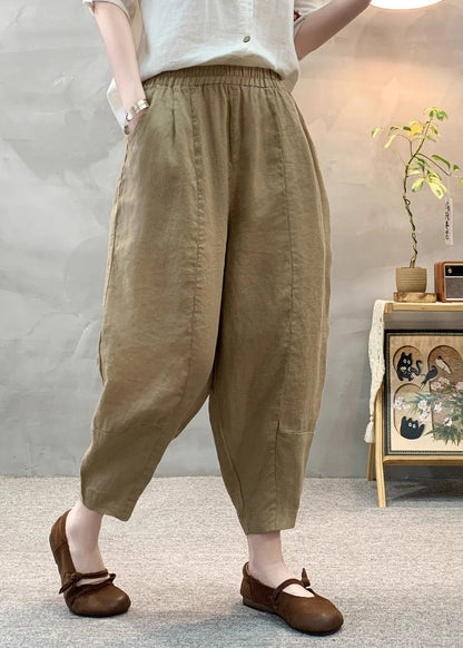 Linen Women Pants Oversized Army Summer Green Harem