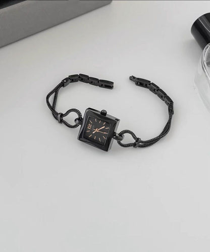 Alloy Black Crystal Square Watches Women Hardlex Chain