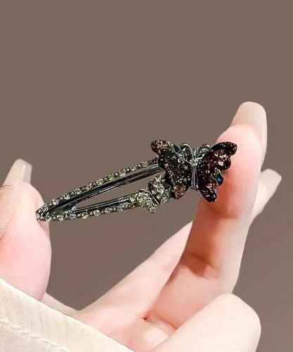 Women Zircon Butterfly Alloy Coloured Hairpin Black Glaze