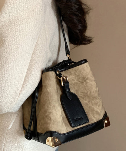 Black Bucket Leather Faux Women Drawstring Bag