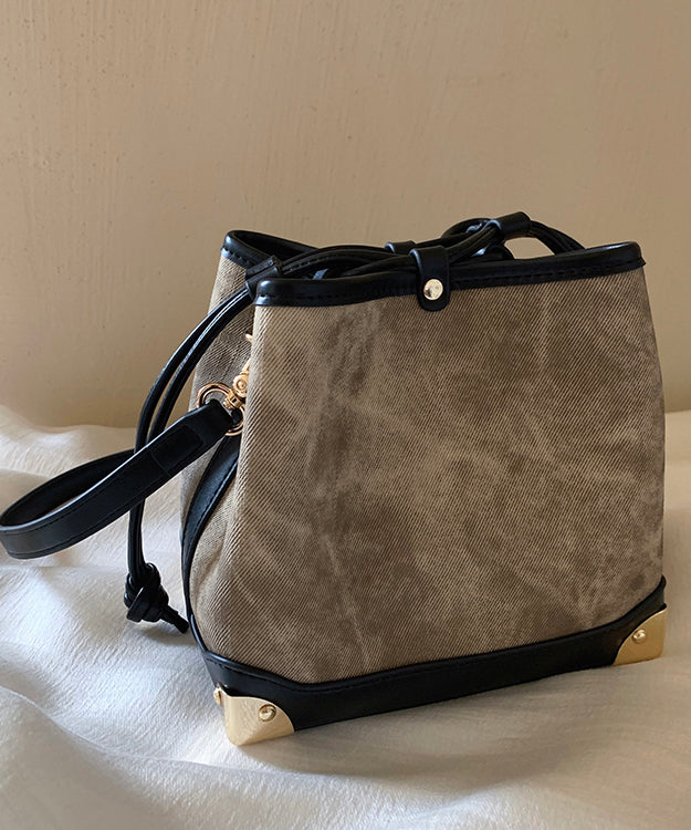 Black Bucket Leather Faux Women Drawstring Bag