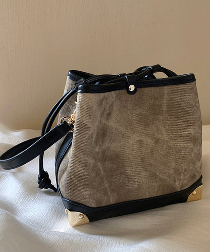 Black Bucket Leather Faux Women Drawstring Bag