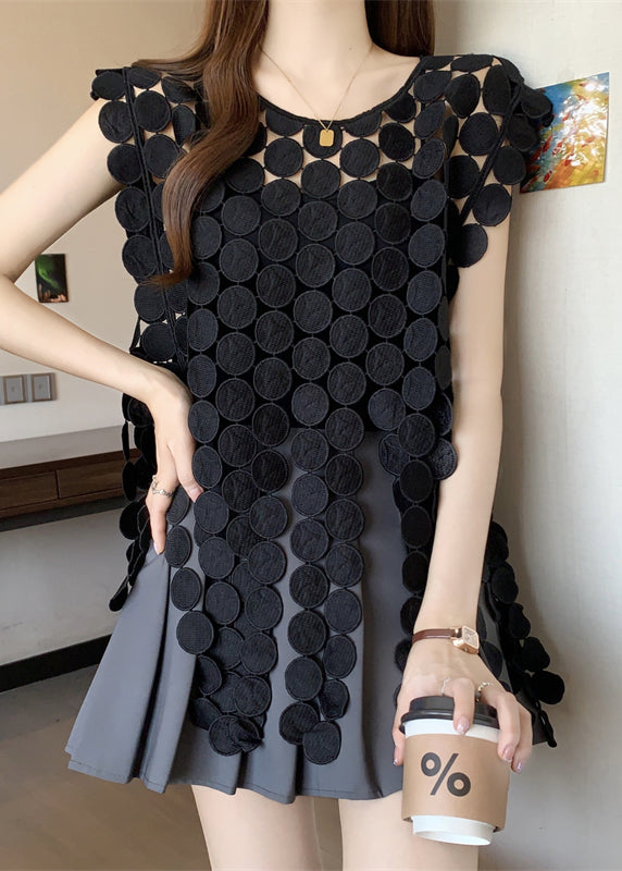 Out Solid Top Black Women Sleeveless Hollow Neck O