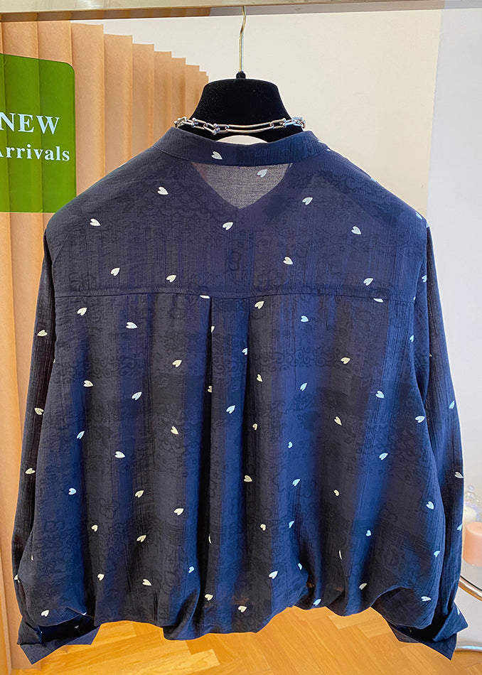 Cotton Neck Blouses Black Jacquard Button Women Fall O