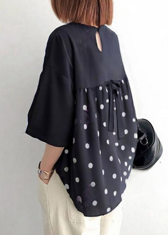 Patchwork Black Summer Shirt Women Bow Tops Oversized Cotton