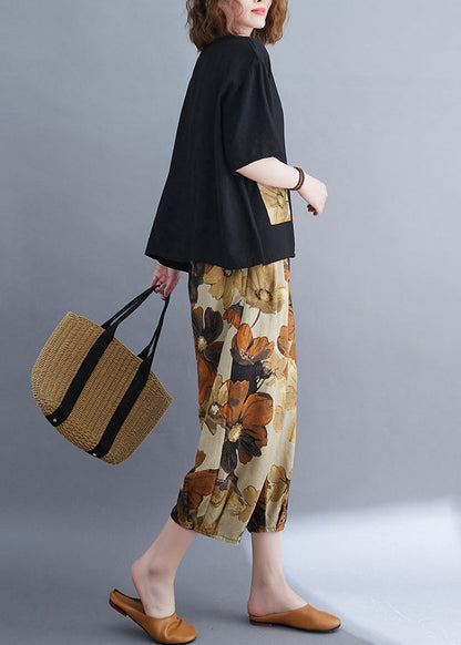 Cotton Black Summer Set Two-Piece Patchwork Women Oversized