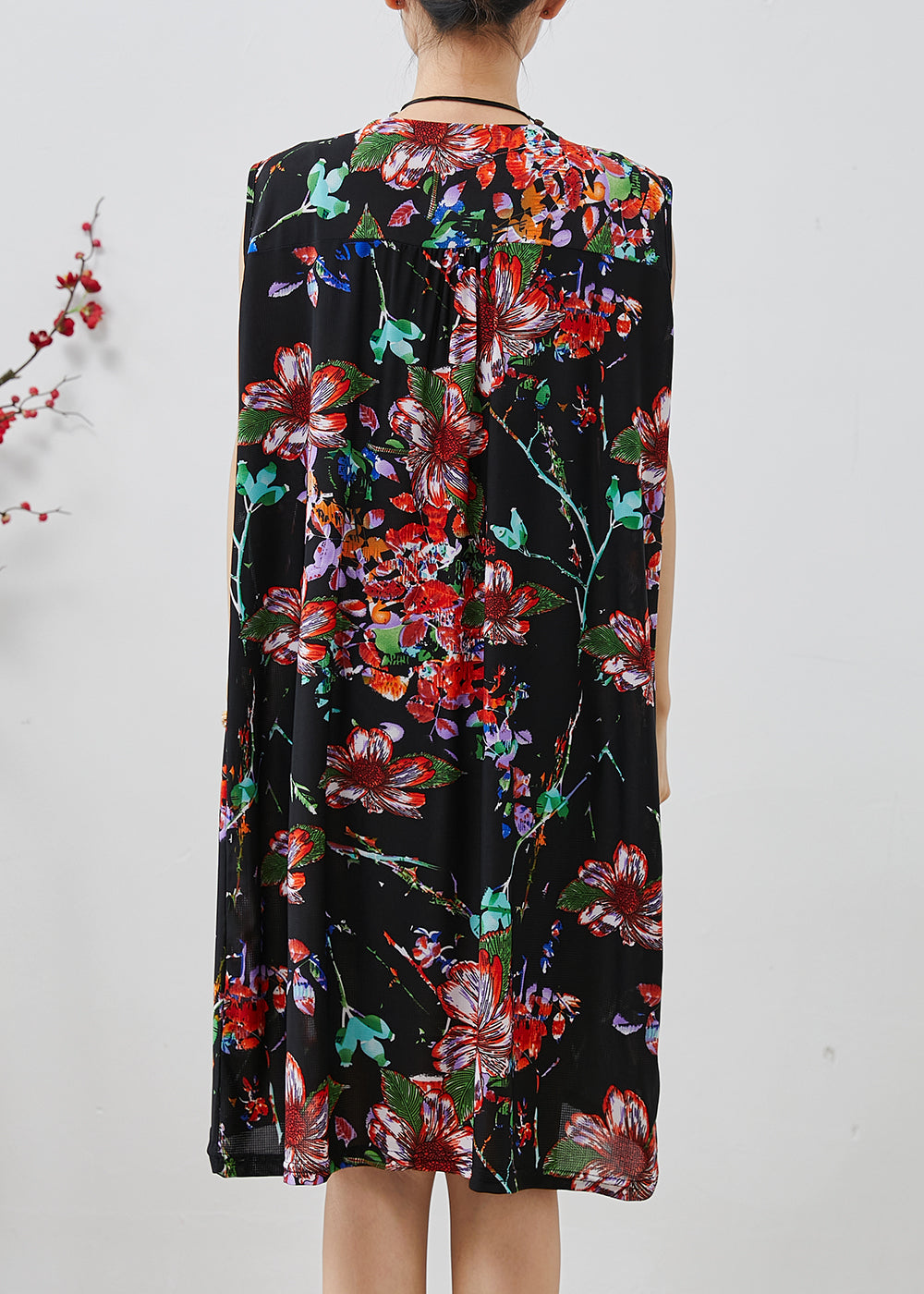 Damen Übergroßes Baumwollkleid mit Print, Schwarz, Sommerkleid AP1078