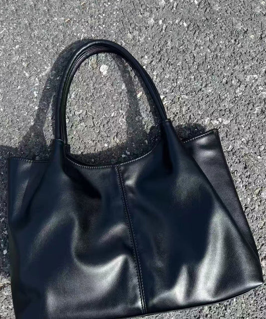 Versatile Black Satchel Women Faux Handbag Leather