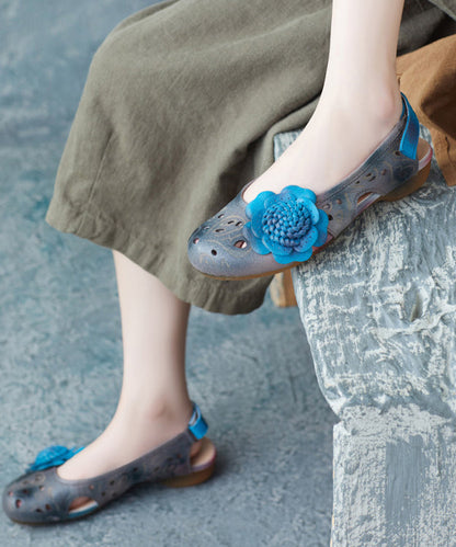 Sandales à boucle et boucle en cuir de vachette bleu pour femmes JJ082