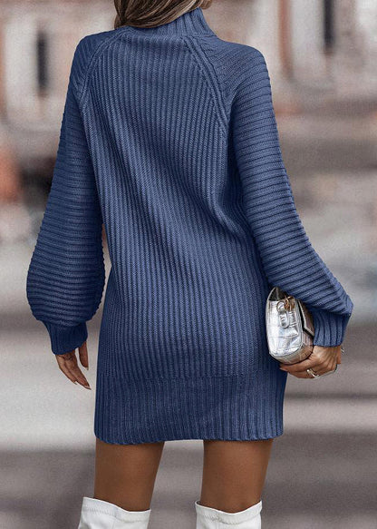 Robe pull en tricot uni confortable bleu pour femme Automne QA018