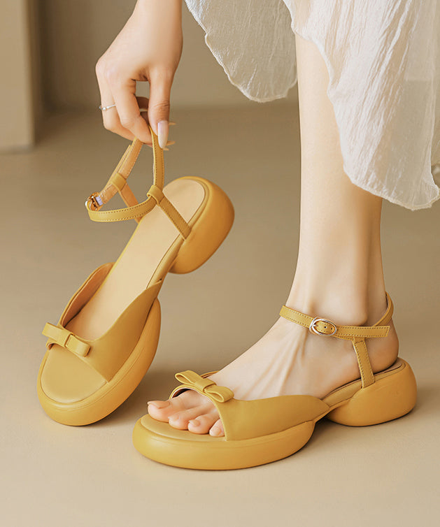 Cowhide Women Sandals Purple Leather Platform Splicing Bow