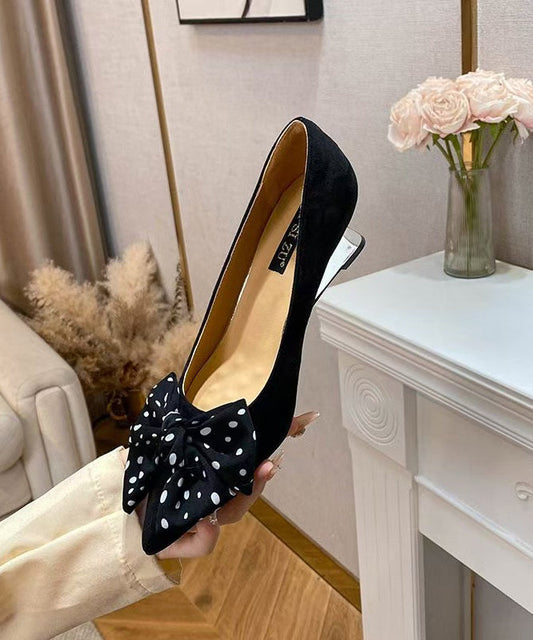 Splicing Wedge Toe Black Pointed Bow Suede Shoes Women