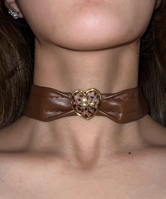 Women Brown Sterling Silver Alloy Leather Choker YD003