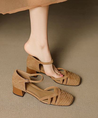 Buckle Caramel Women Strap Chunky Sandals Splicing Suede