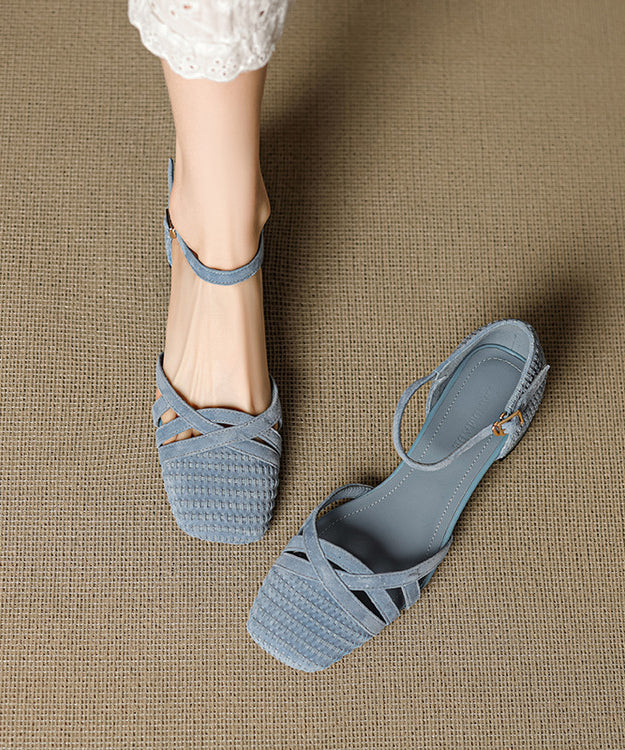 Buckle Caramel Women Strap Chunky Sandals Splicing Suede