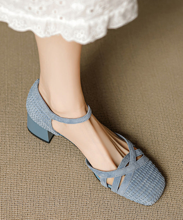 Buckle Caramel Women Strap Chunky Sandals Splicing Suede