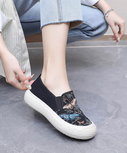 Fabric Women Embroidered Black Flats Cotton Casual