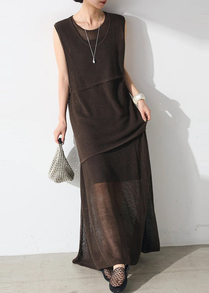 Asymmetrical Two Clothing Tulle Set Piece Women Chocolate