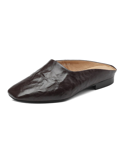 Sandals Splicing Square Toe Women Brown Slide Comfy