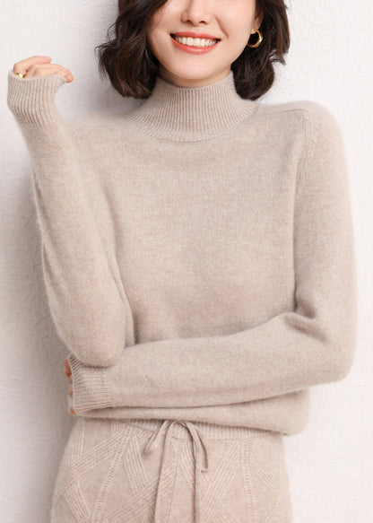 Damen Rollkragenpullover aus Kaschmir in dunklem Kamelbraun, Winter WL017