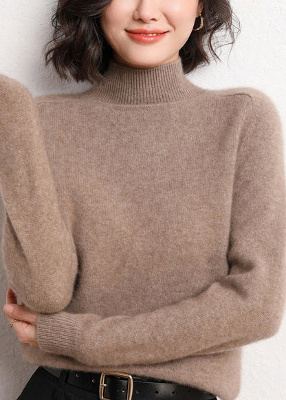 Damen Rollkragenpullover aus Kaschmir in dunklem Kamelbraun, Winter WL017