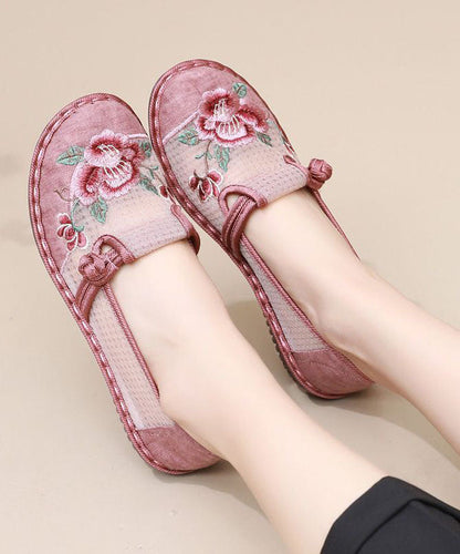 Embroidered Shoes Breathable Women Flat Red Mesh Feet