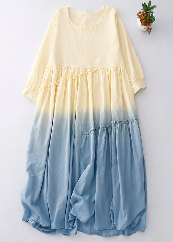 Dress Gradient Ruffled Cotton Vacation Summer Color Women