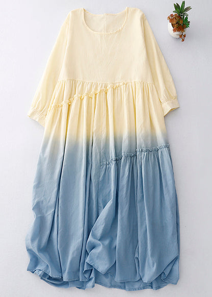 Dress Gradient Ruffled Cotton Vacation Summer Color Women