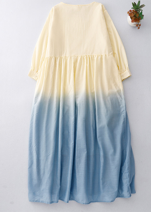 Dress Gradient Ruffled Cotton Vacation Summer Color Women